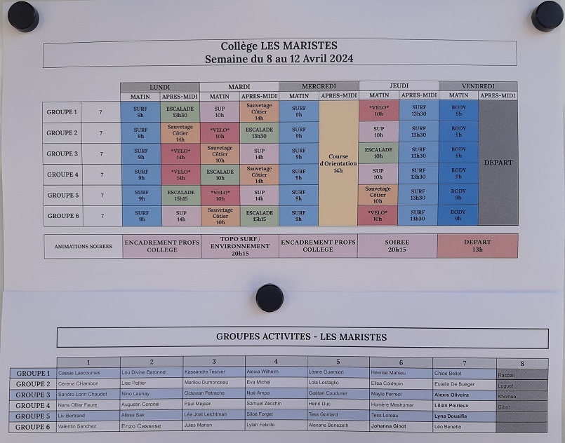 Voyage Souston, le planning
