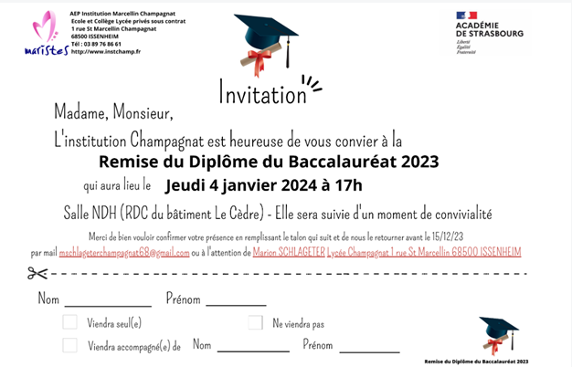 Remise des diplômes du Baccalauréat le jeudi 4 janvier 2024 en NDH à 17h00.
