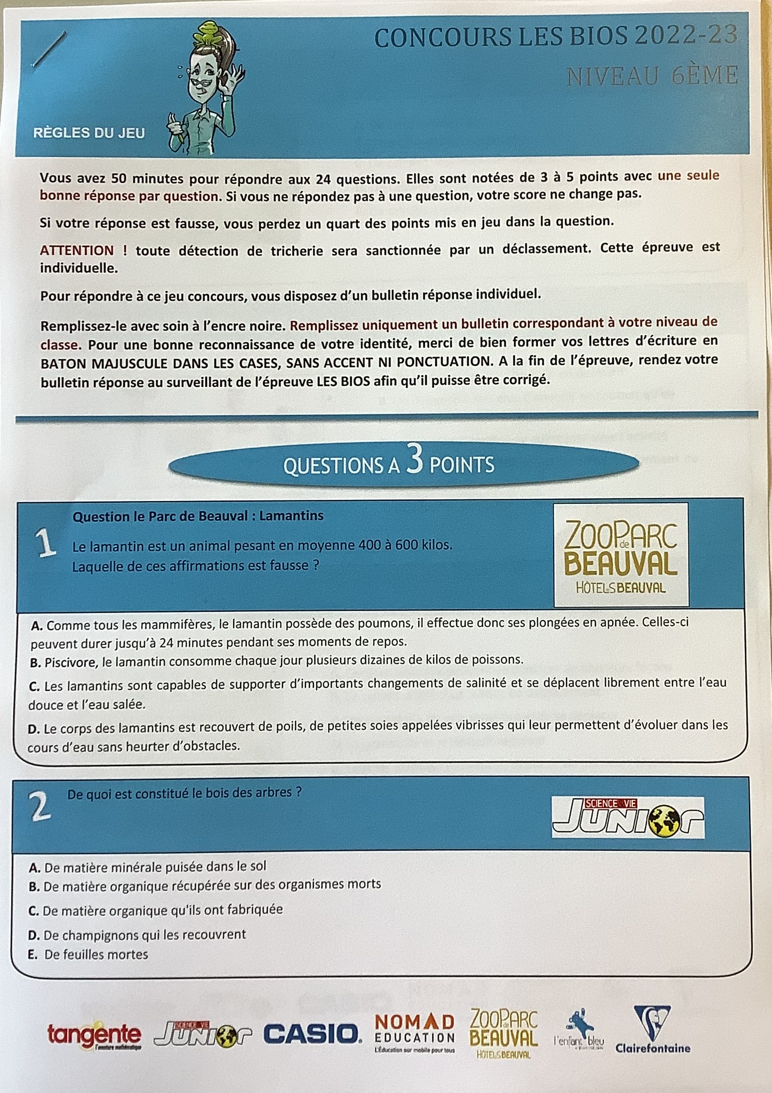 Concours national de biologie pour les 6èmes et 5èmes