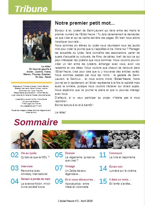 L’Eclair’heure, premier numéro du journal du lycée