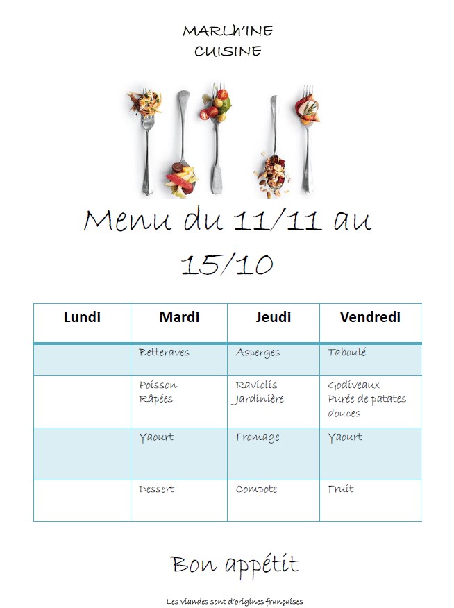 Menus novembre 2024