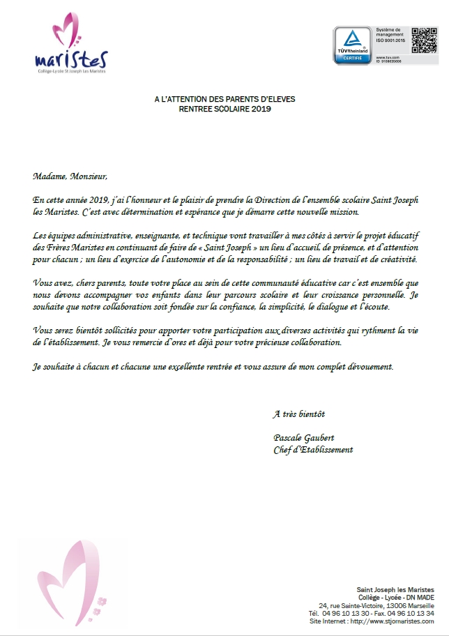 RENTREE SCOLAIRE 2019-2020