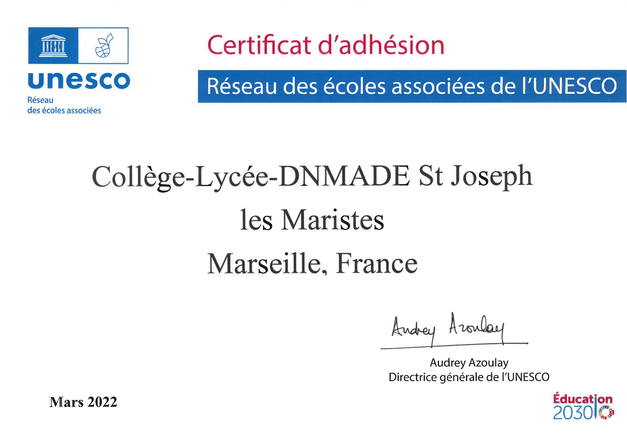 St Jo rejoint le réSEAU des écoles associées de l'UNESCO !
