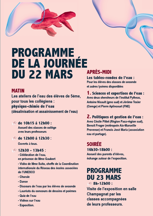 PROGRAMME DE LA JOURNEE DU 22 MARS